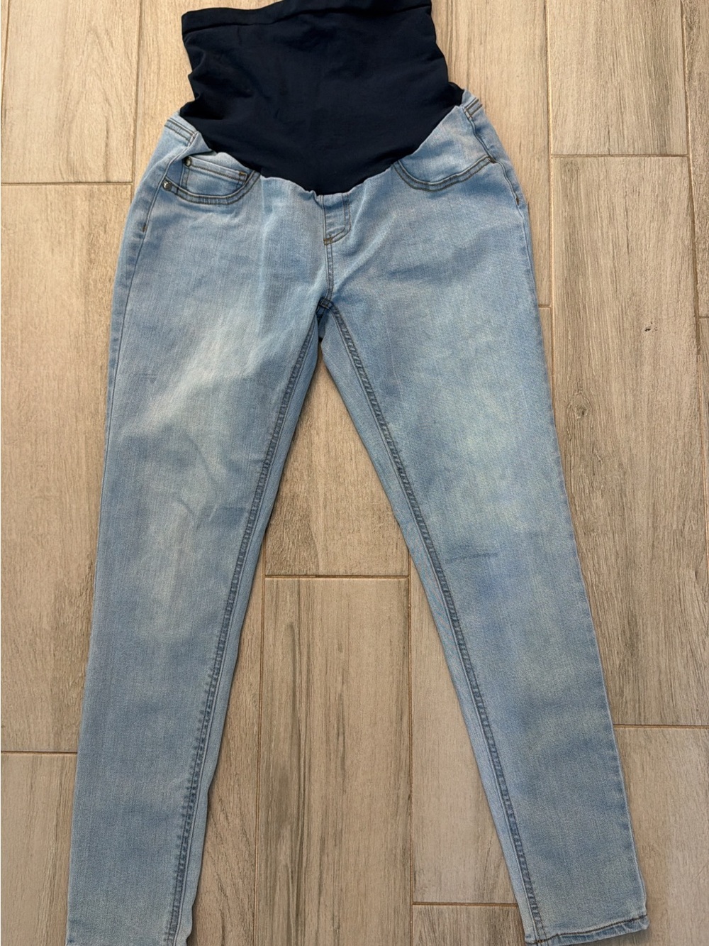 Motherhood Light Blue Skinny Maternity Jeans with Navy Belly Panel